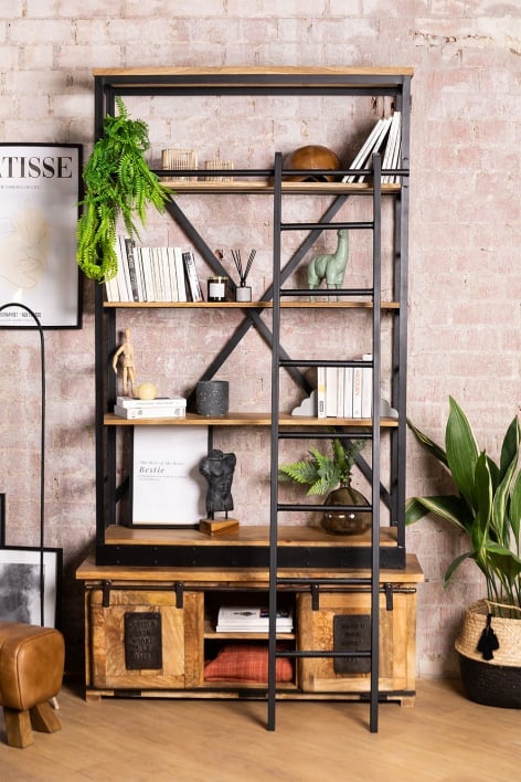 Bücherregal mit Treppe aus Mangoholz Uain