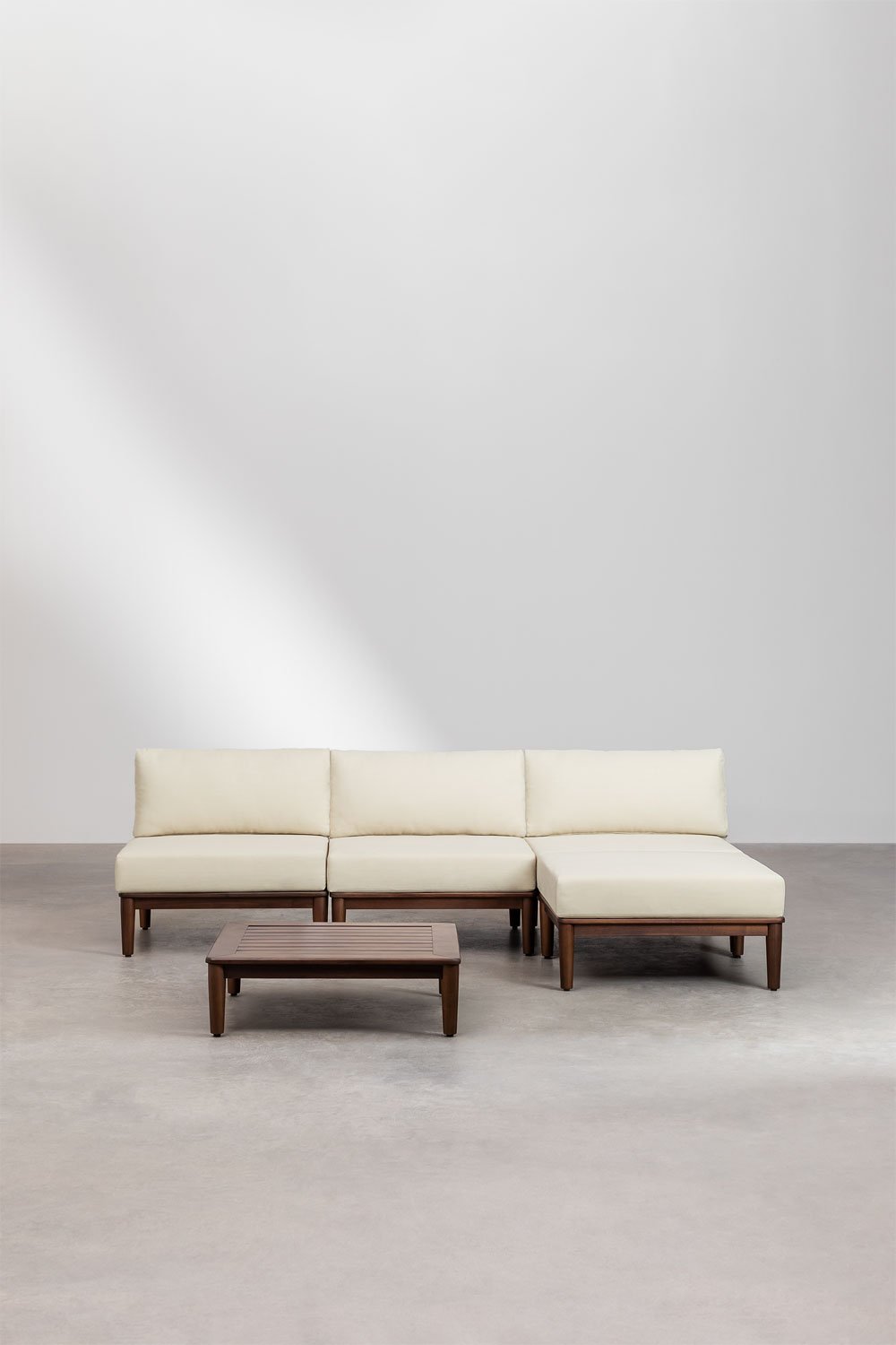 3-teiliges modulares Gartensofa mit Couchtisch und Puff aus Akazienholz Giulia, Galeriebild 2