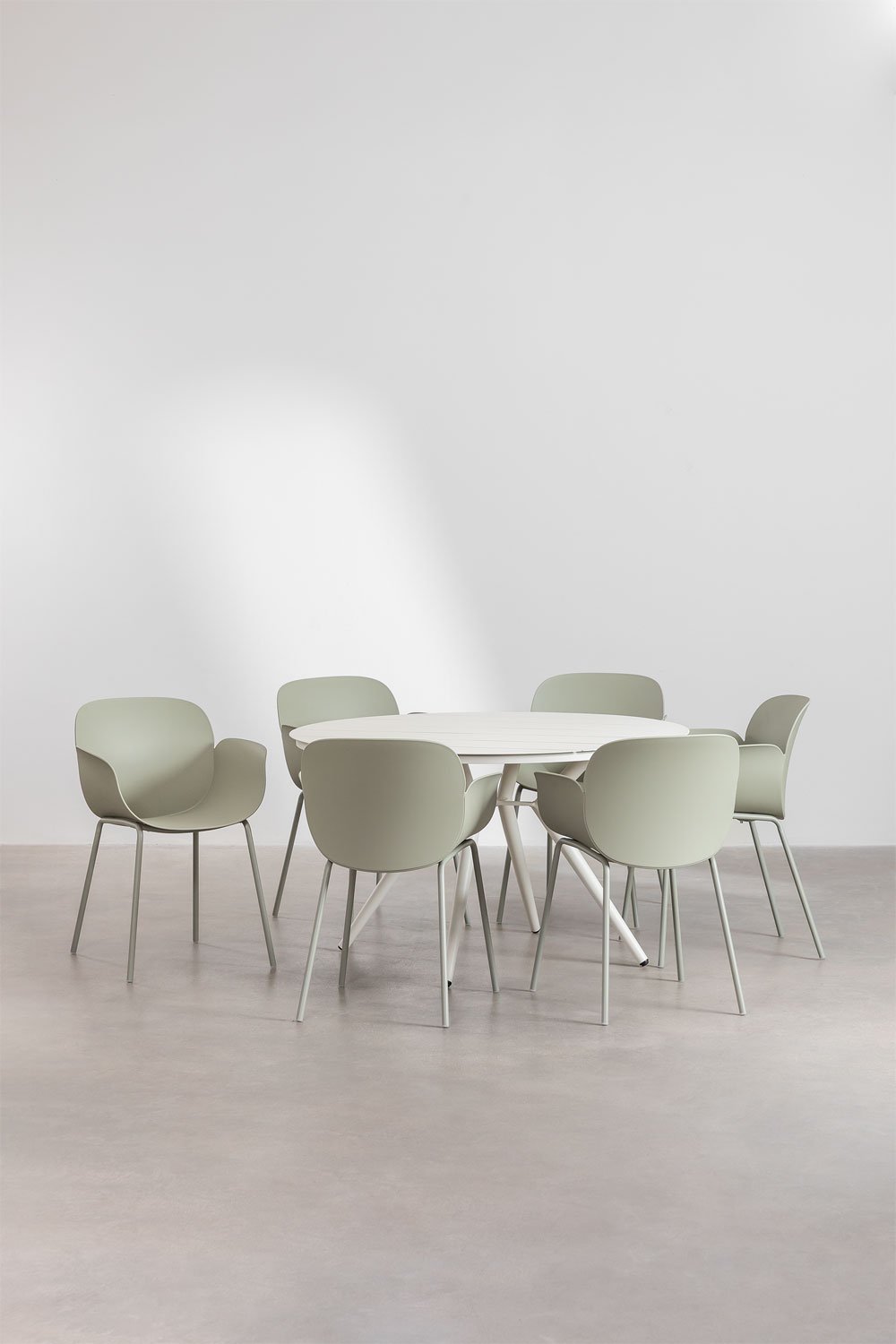Rundes Tischset aus Aluminium (Ø126 cm) Valerie und 6 Lynette Gartenstühle , Galeriebild 1
