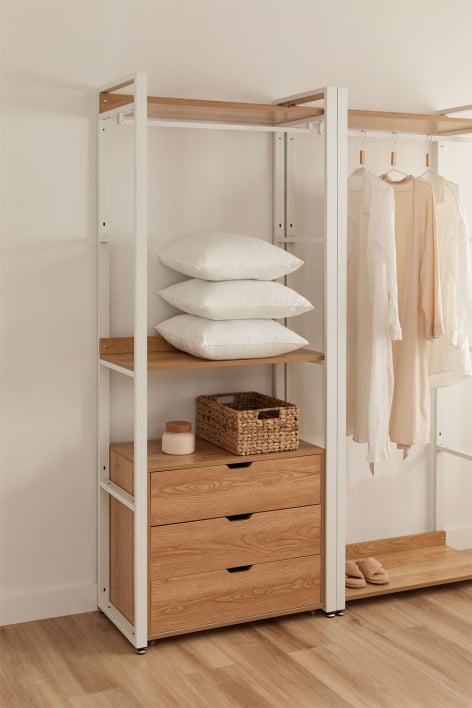 Offener Schrank mit Schubladen aus Stahl und Holz Ariaster