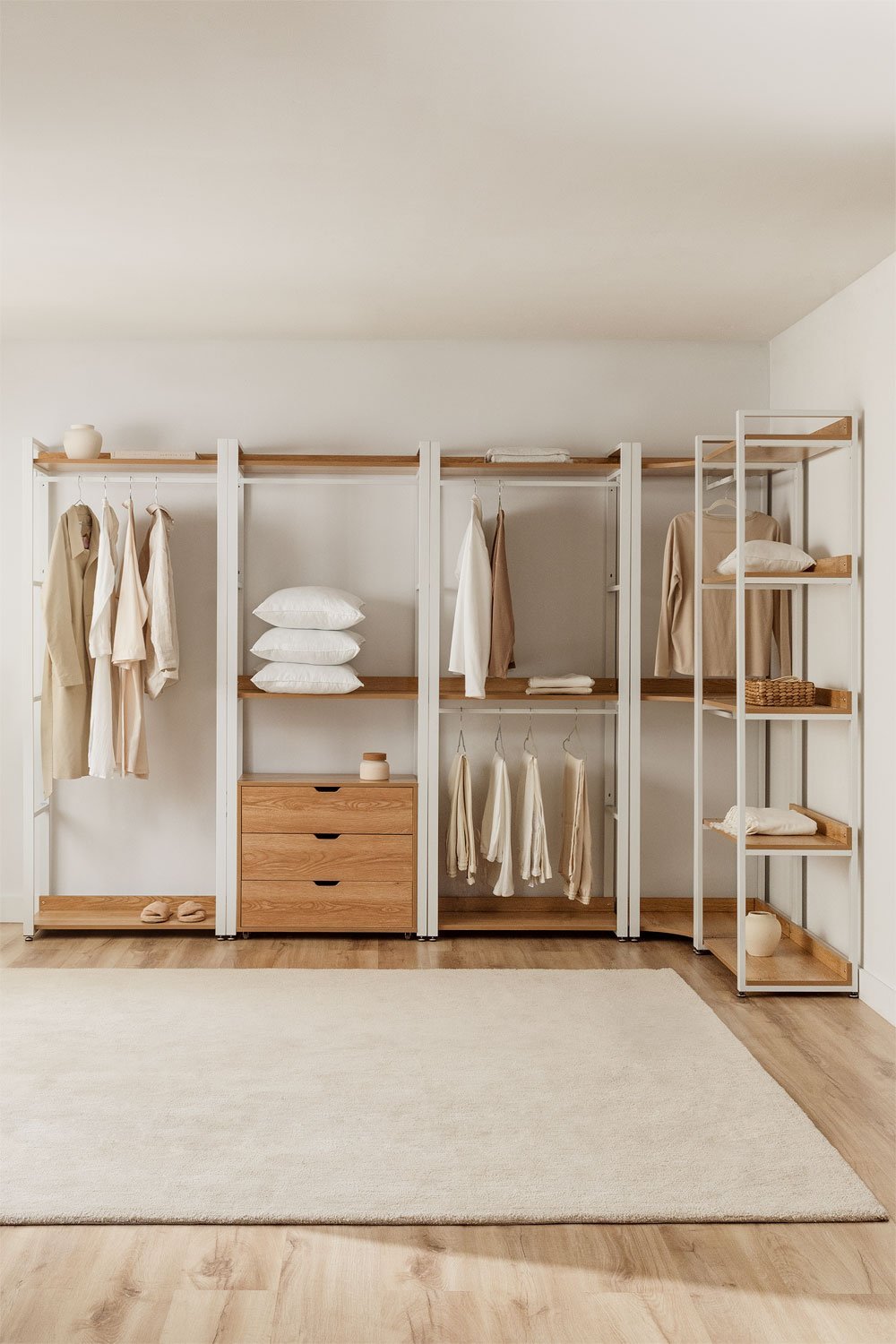 2-teiliger offener modularer Kleiderschrank mit Garderobe und Regal aus Stahl und Holz Ariaster, Galeriebild 2