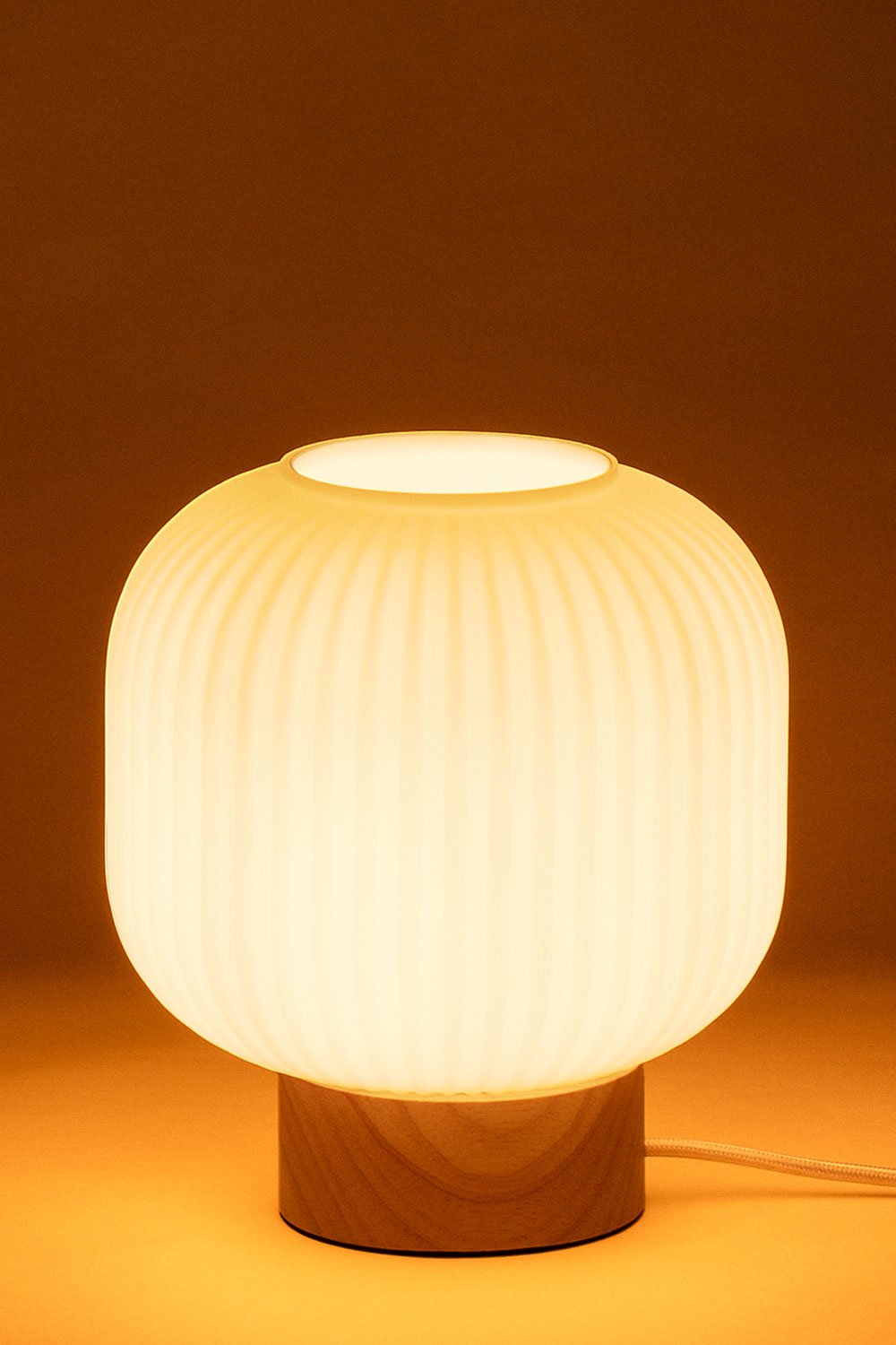 Bruner Tischlampe aus Holz und Glas, Galeriebild 5