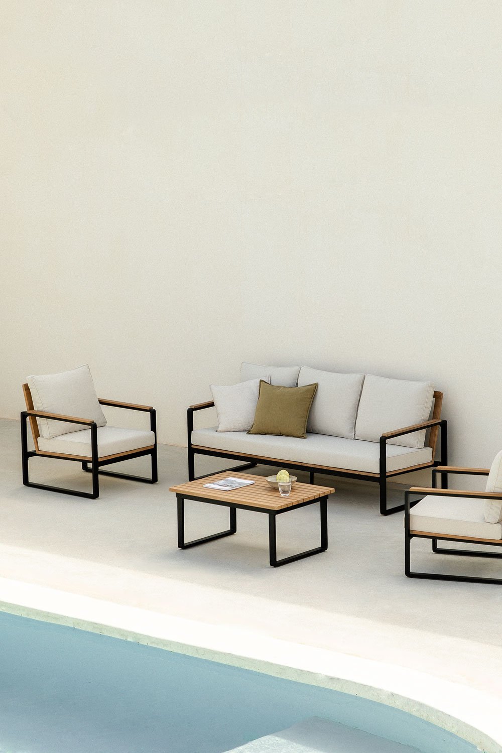 Gartenset mit 3-Sitzer-Sofa aus Aluminium und Akazienholz Giselle, Galeriebild 1