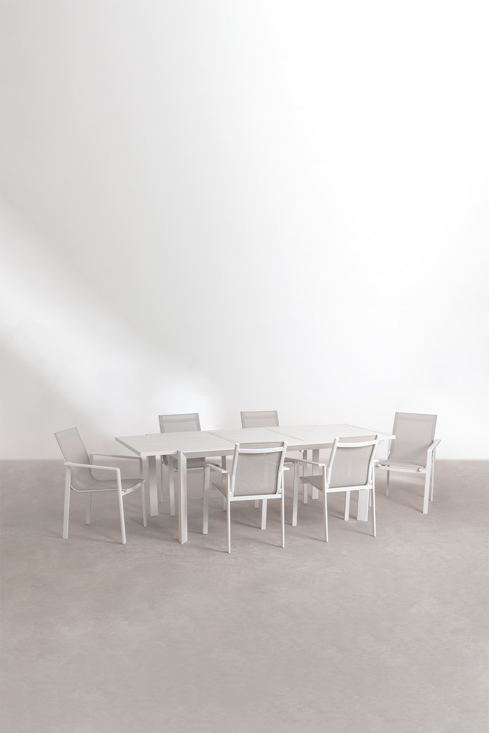  Set aus rechteckigem, ausziehbarem Aluminiumtisch (180–240 x 100 cm) Starmi und 6 Eika-Gartenstühlen, Galeriebild 1
