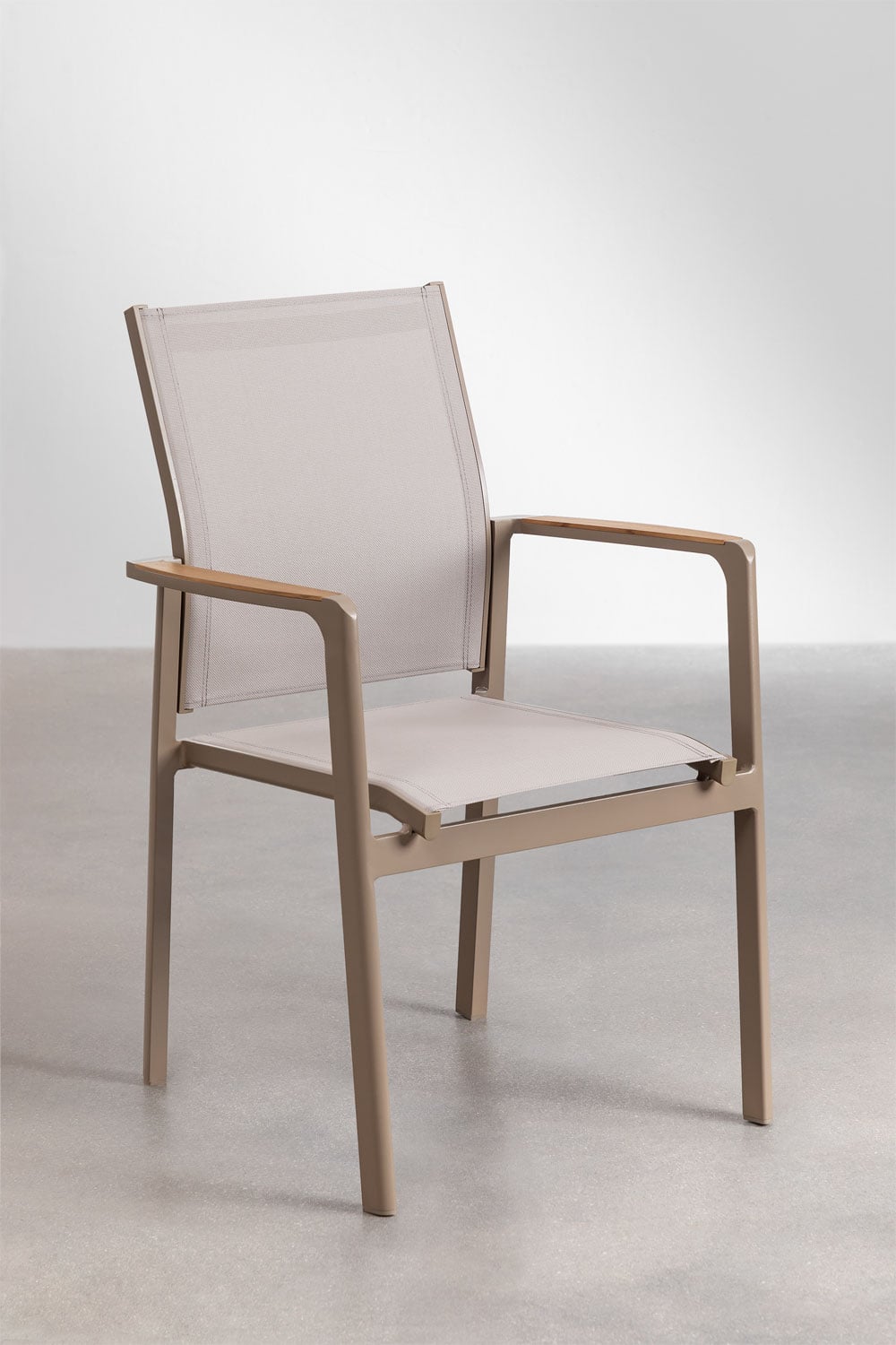 Set aus rechteckigem Katiana-Tisch aus Aluminium und Teakholz (160 x 90 cm) und 6 Aluminium-Gartenstühlen Elvira, Galeriebild 6