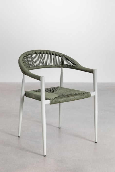 4er Set stapelbare Gartenstühle mit Armlehnen aus Aluminium und Kunstrattan Amatria