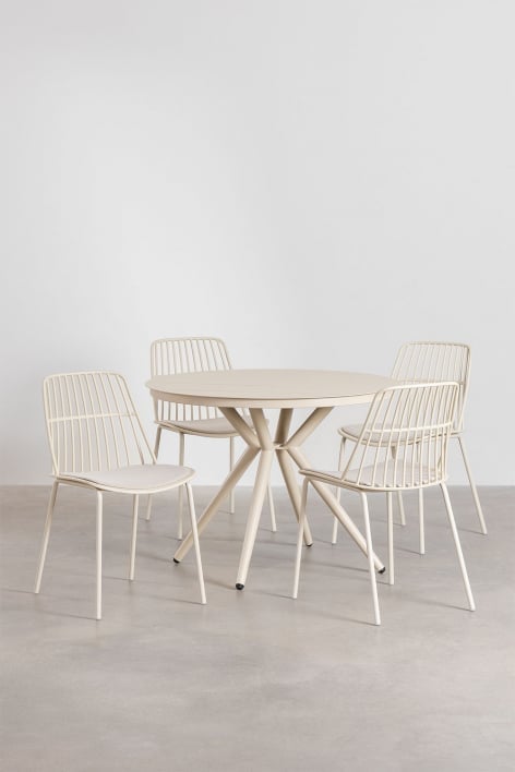 Valerie rundes Aluminium-Tischset (Ø100 cm) und 4 Maeba-Gartenstühle