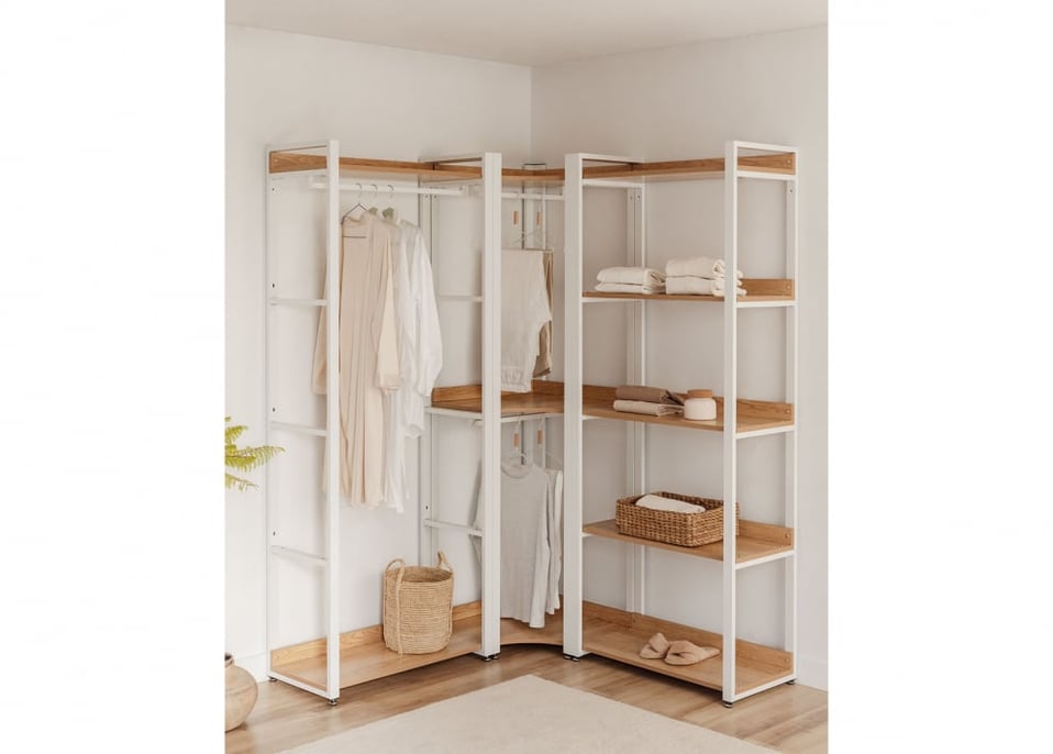 3-teiliger modularer offener Eckschrank mit Garderobe aus Stahl und Holz Ariaster