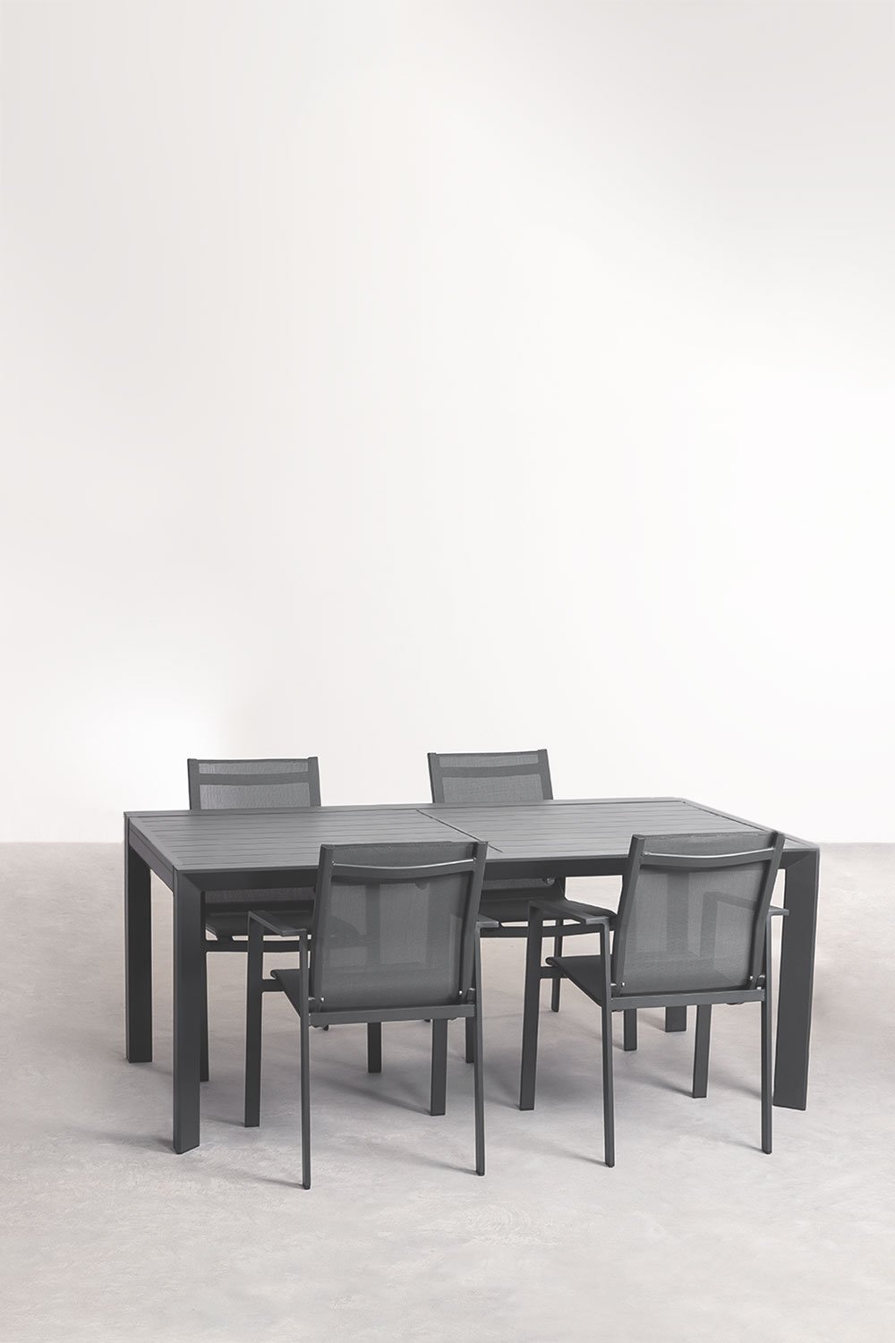 Set aus rechteckigem ausziehbarem Aluminiumtisch (180–240 x 100 cm) Starmi und 4 Eika-Gartenstühlen, Galeriebild 1