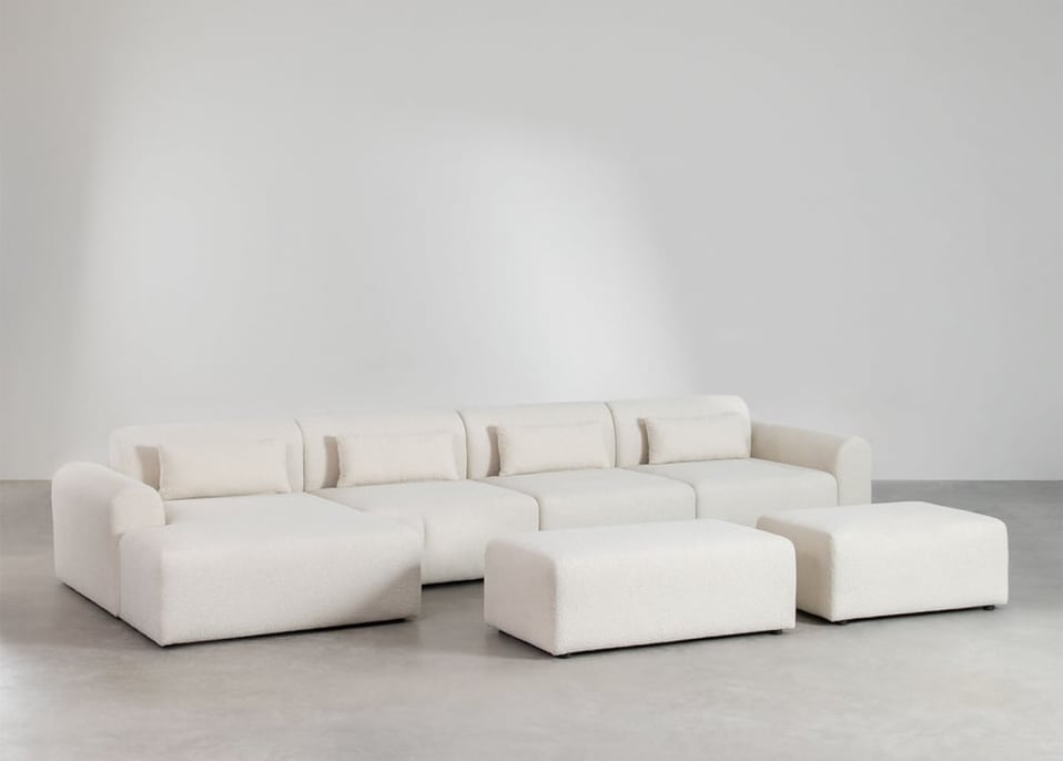 Modulares Sofa mit linker Chaiselongue, 4-teilig mit 2 Hockern in Schaffell Borjan