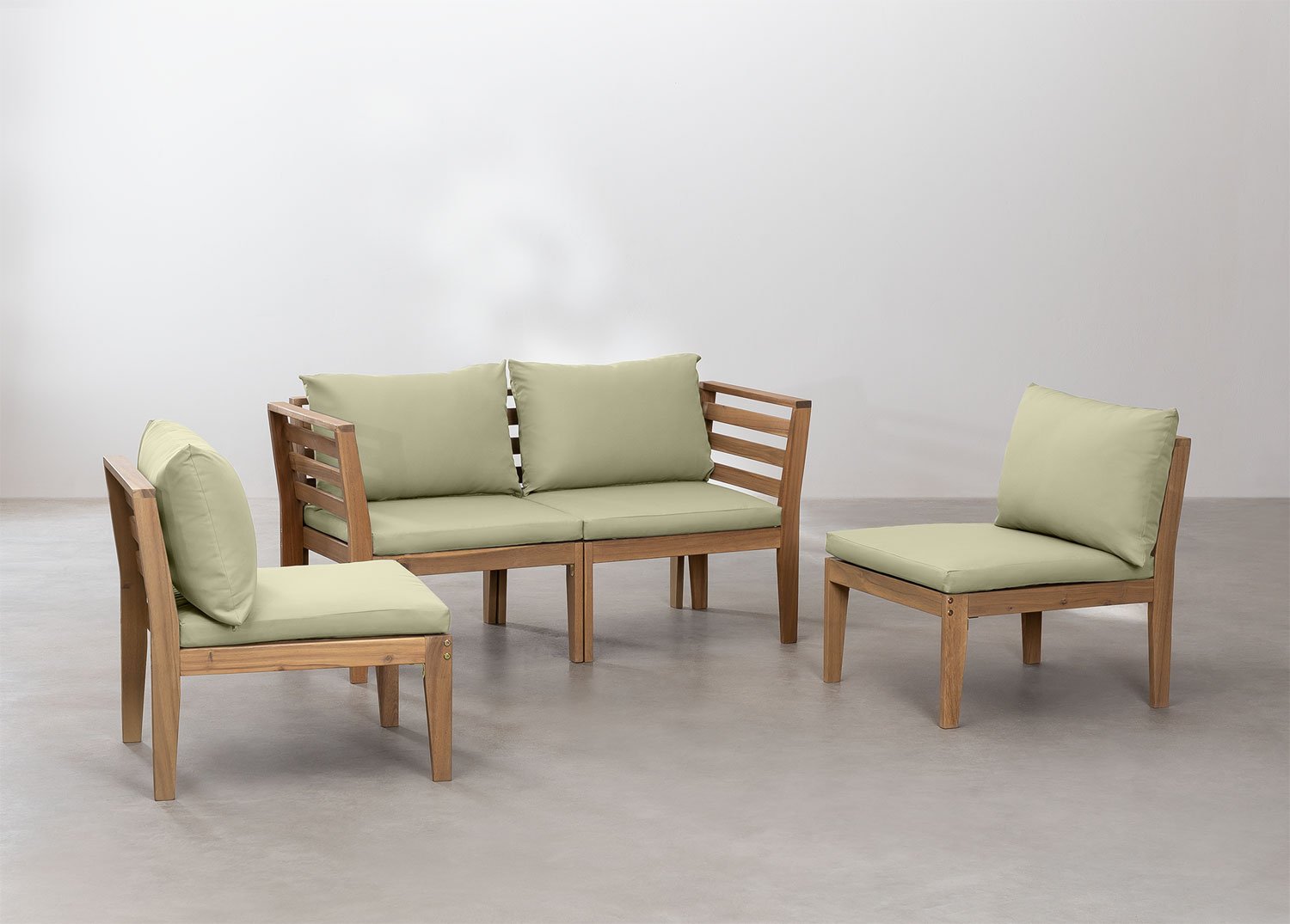 4-teiliges modulares Gartensofa mit Armlehnen aus Filips-Akazienholz         , Galeriebild 2
