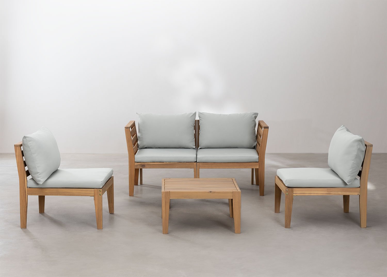 Gartenset mit 4-teiligem Modulsofa mit Armlehnen und Couchtisch aus Filips-Akazienholz        , Galeriebild 3