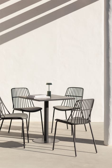 Quadratisches Mizzi-Tischset 70x70 cm und 4 Maeba-Gartenstühle