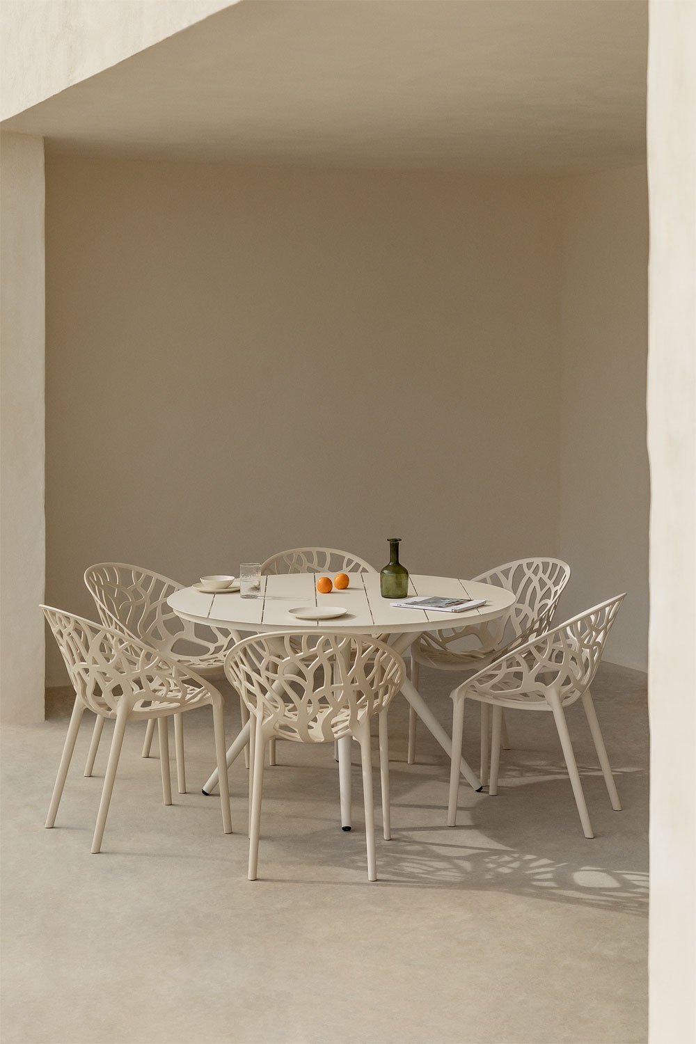 Rundes Valerie-Tischset aus Aluminium (Ø126 cm) und 6 Ores-Gartenstühle, Galeriebild 1