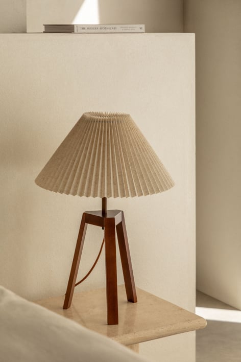 Tischlampe Vivaldo aus Leinen und Holz
