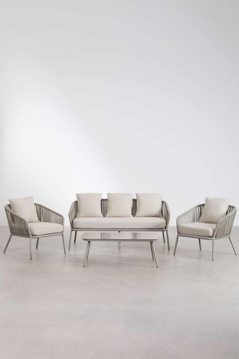 Gartenset mit 2-Sitzer-Sofa, 2 Sesseln und Couchtischen aus Aluminium und geflochtenem Seil Arhiza     , Galeriebild 2