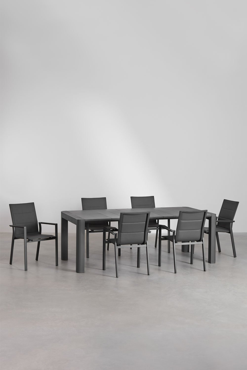 Arnadine-Set mit rechteckigem Tisch (180 x 100 cm) und 6 stapelbaren Gartenstühlen aus Karena-Aluminium, Galeriebild 1
