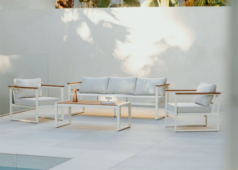 Gartenset mit 3-Sitzer-Sofa aus Aluminium und Akazienholz Lipov