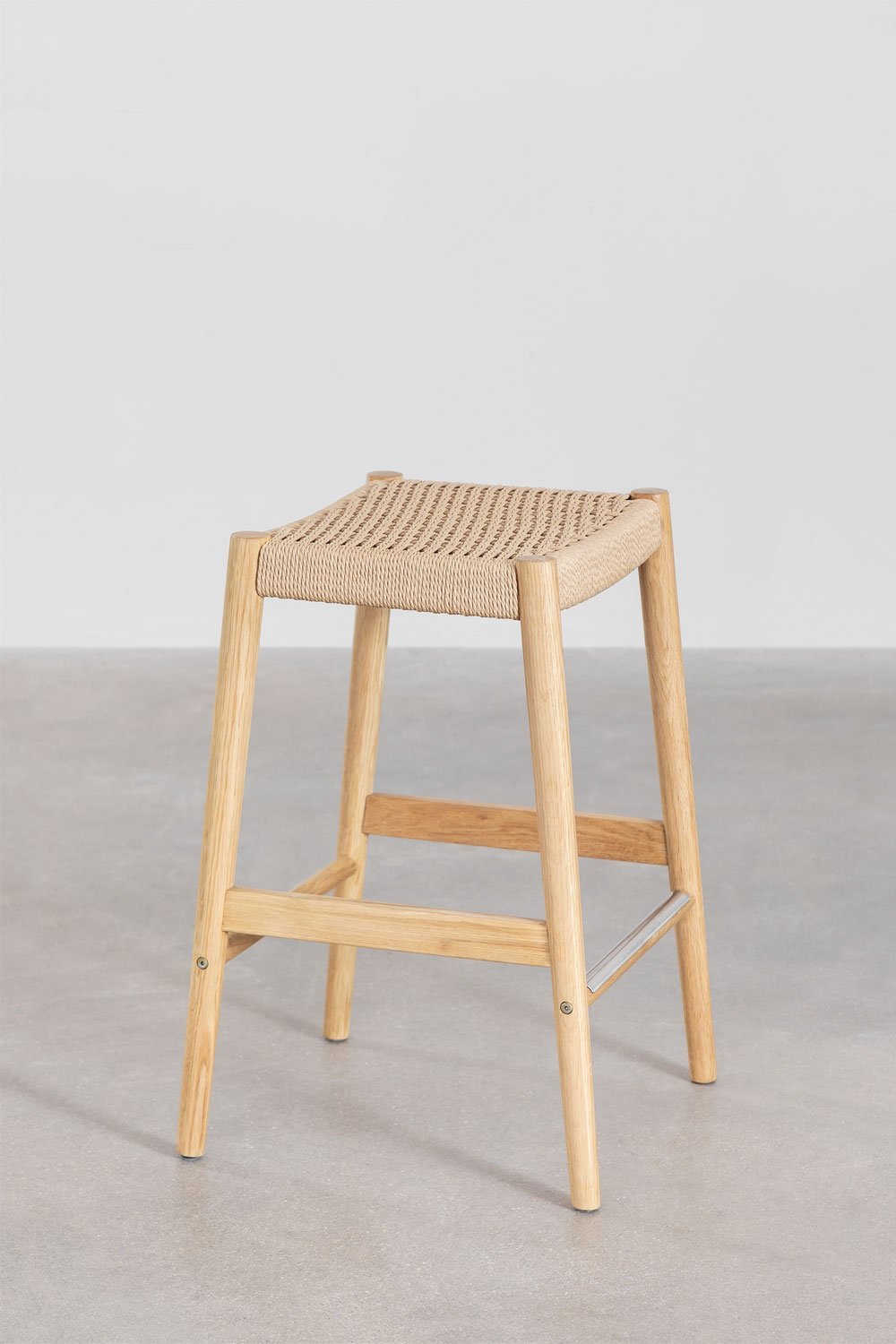 4er-Pack Barhocker 65 cm aus naturfarbenem Eichenholz und geflochtener Schnur Mara, Galeriebild 5