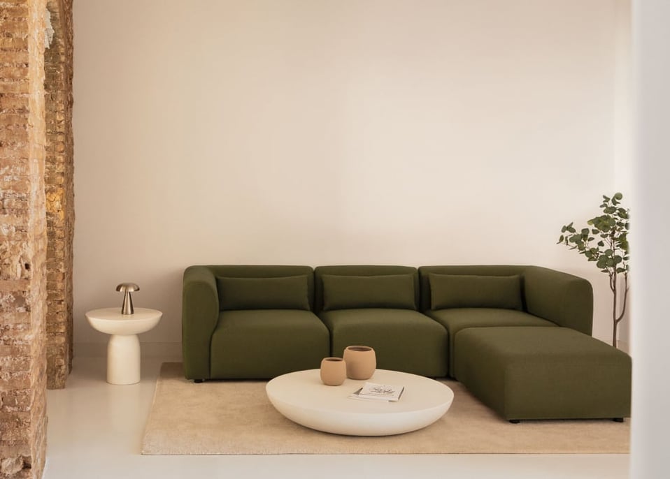 Fogler 3-teiliges Modulsofa mit Pouf - Chenille Grün Salbei