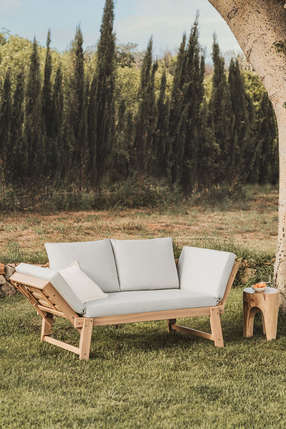 Verstellbares 3-Sitzer Outdoor Sofa aus Akazienholz Guille, Galeriebild 1