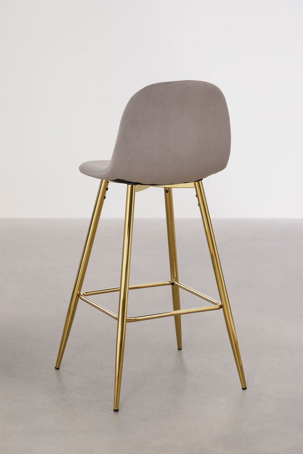 Barhocker 75 cm aus taupegrauem Samt und goldenen Beinen Glamm, Galeriebild 3