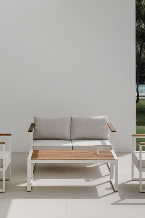 2-Sitzer-Sofa- und Couchtisch-Set für den Garten aus Aluminium und Akazienholz (110 x 55 cm) Lipov