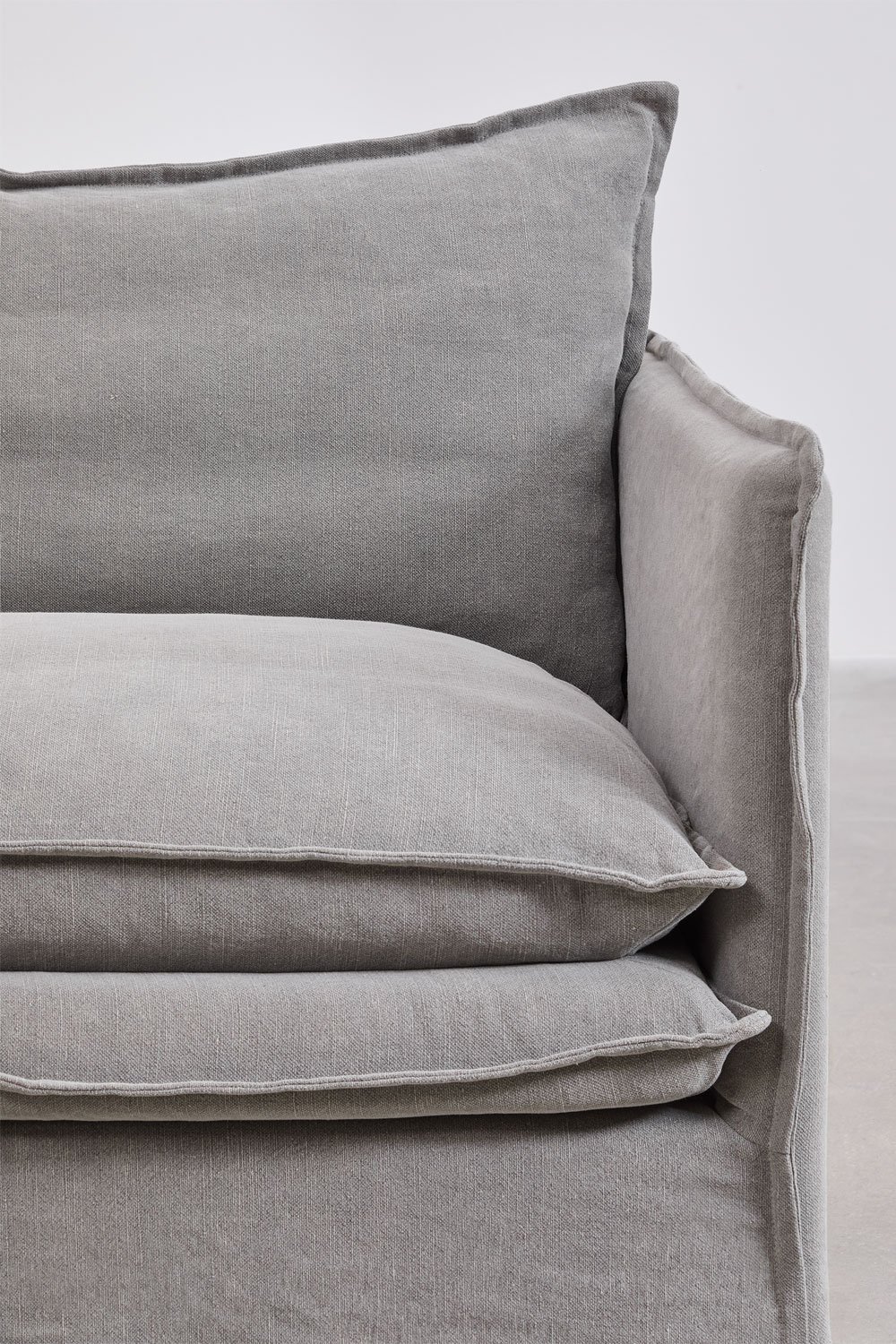 Wohnzimmerset mit einem 2-Sitzer-Sofa, einem 3-Sitzer-Sofa und einem Pouf aus Leinen und Baumwolle Grace, Galeriebild 2