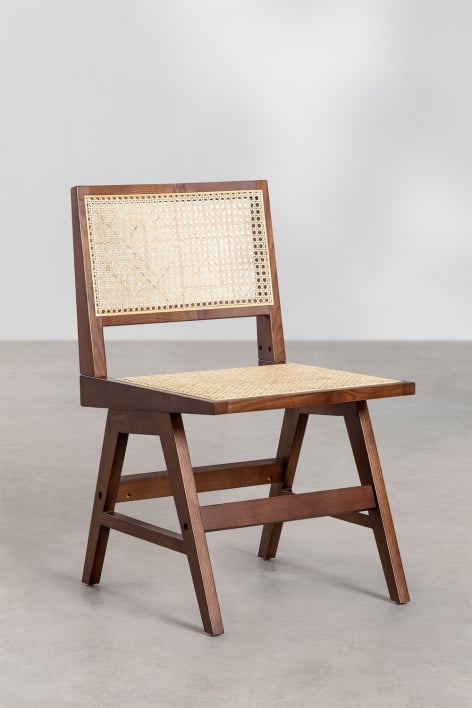 Packung mit 4 Esszimmerstühlen aus Eschenholz und Rattan Lali