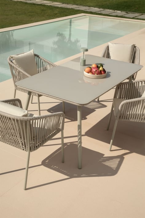 Rechteckiger Gartentisch 160x90 cm aus Glas und Aluminium Arhiza