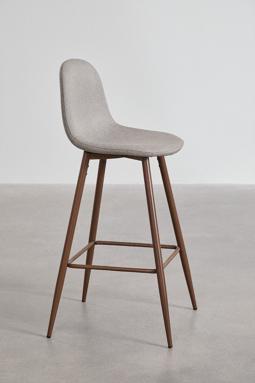Hoher Hocker 75 cm aus betongrauem Stoff und Beinen mit dunklem Holzfinish Glamm, Galeriebild 2