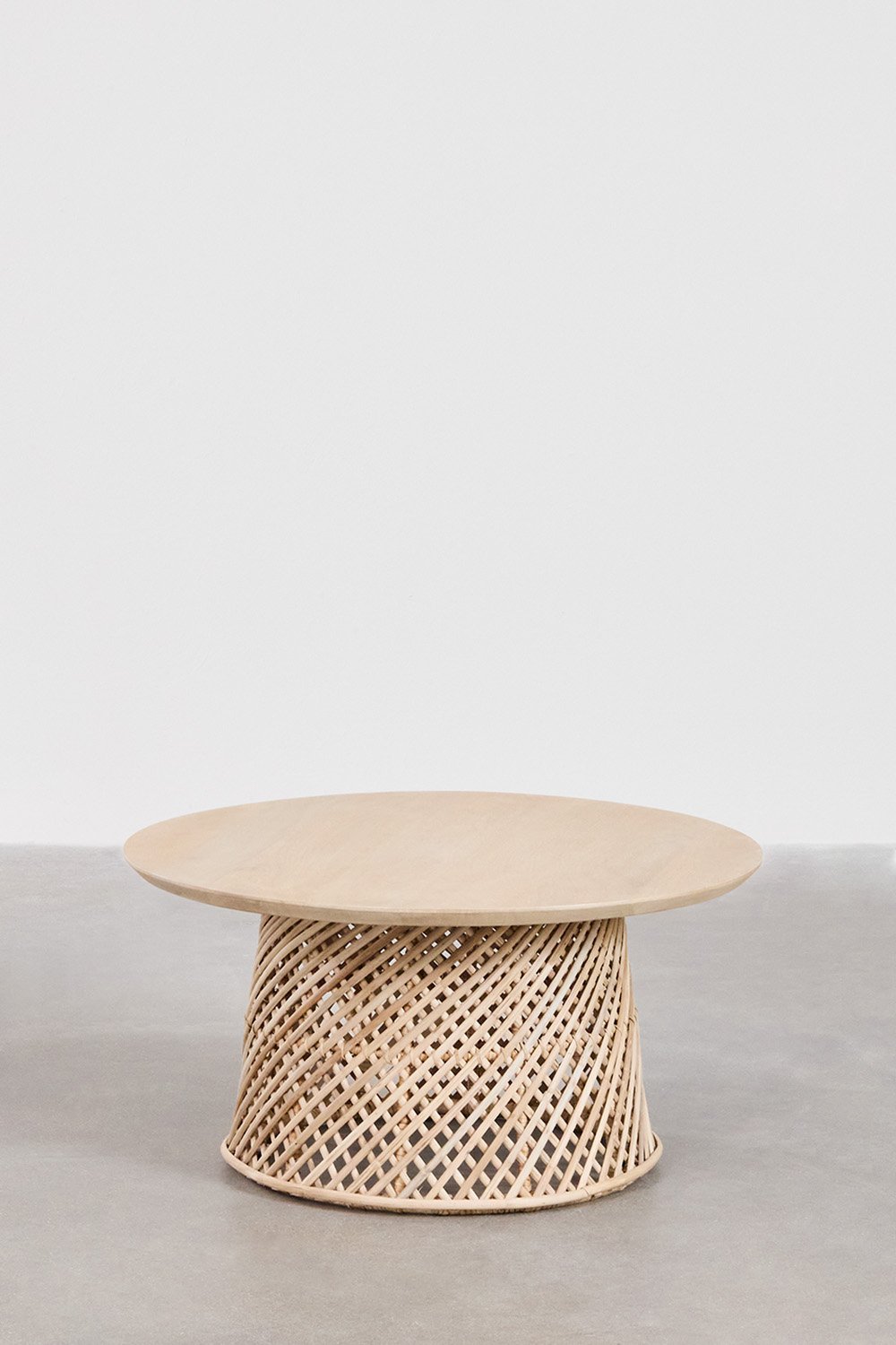 Runder Couchtisch aus Mangoholz und Rattan (Ø80 cm) Suzane, Galeriebild 2