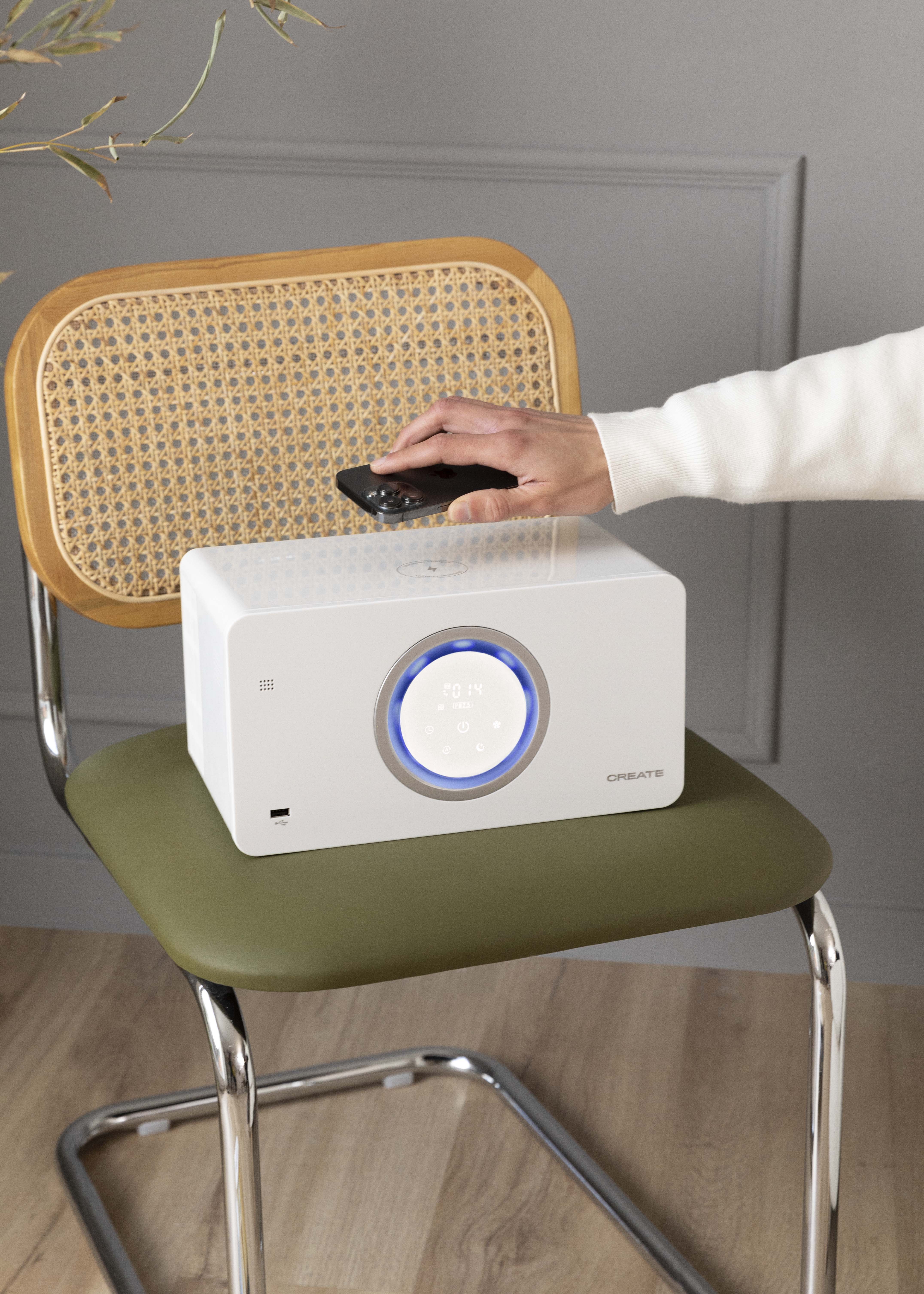 CREATE - AIR PURE COMPACT -  Luftreiniger mit HEPA H13 Filter, Bluetooth-Lautsprecher und kabellosem Ladegerät, Galeriebild 2