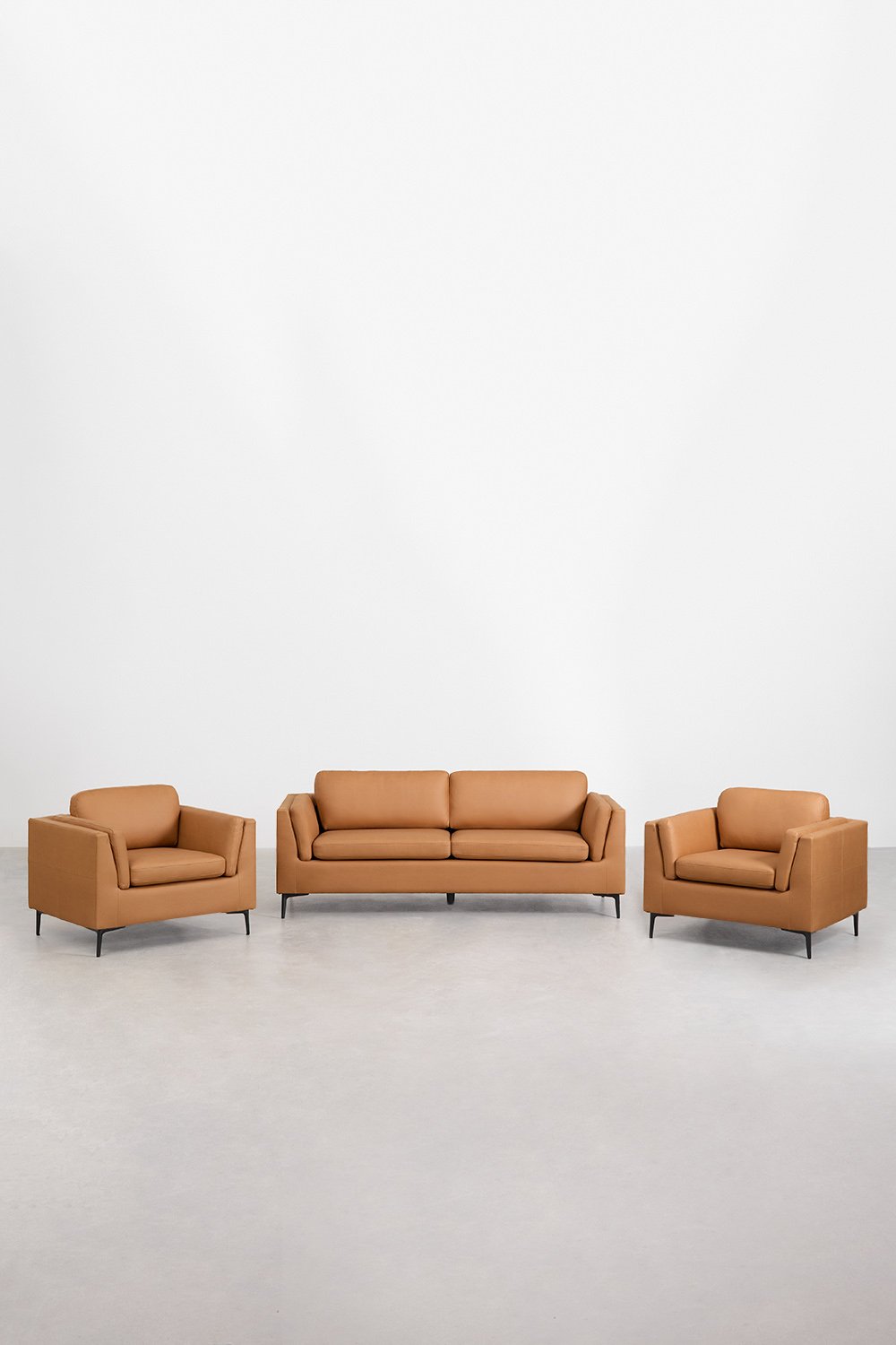 Wohnzimmerset mit 2-Sitzer-Sofa und 2 Sesseln aus Soren-Kunstleder   , Galeriebild 1