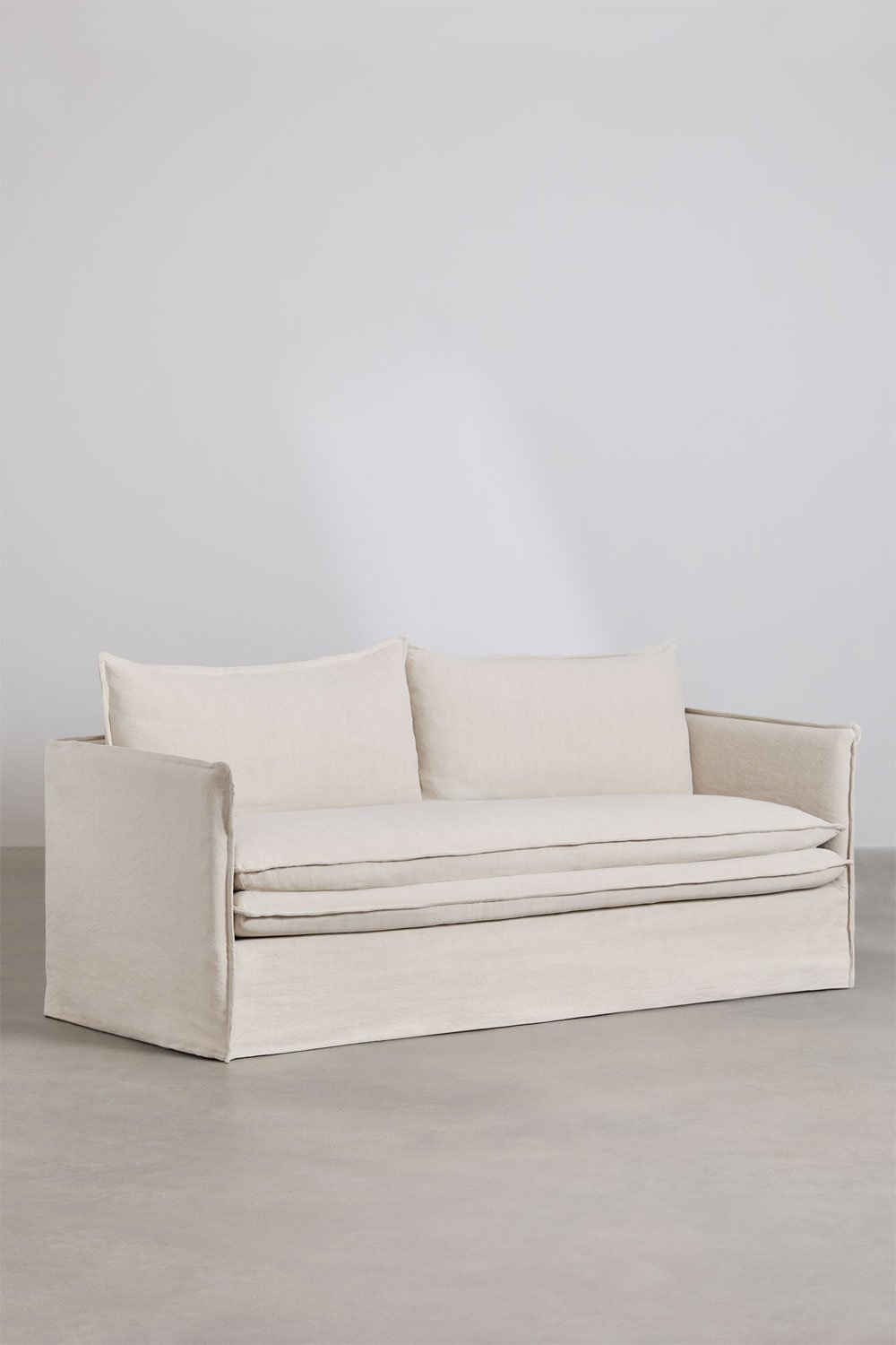 Wohnzimmerset mit einem 2-Sitzer-Sofa, einem 3-Sitzer-Sofa und einem Pouf aus Leinen und Baumwolle Grace, Galeriebild 4