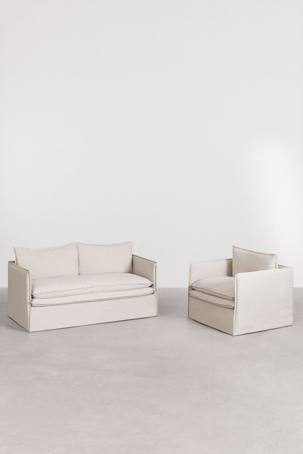 Wohnzimmerset mit 2-Sitzer-Sofa und Sessel aus Leinen und Baumwolle Grace, Galeriebild 3