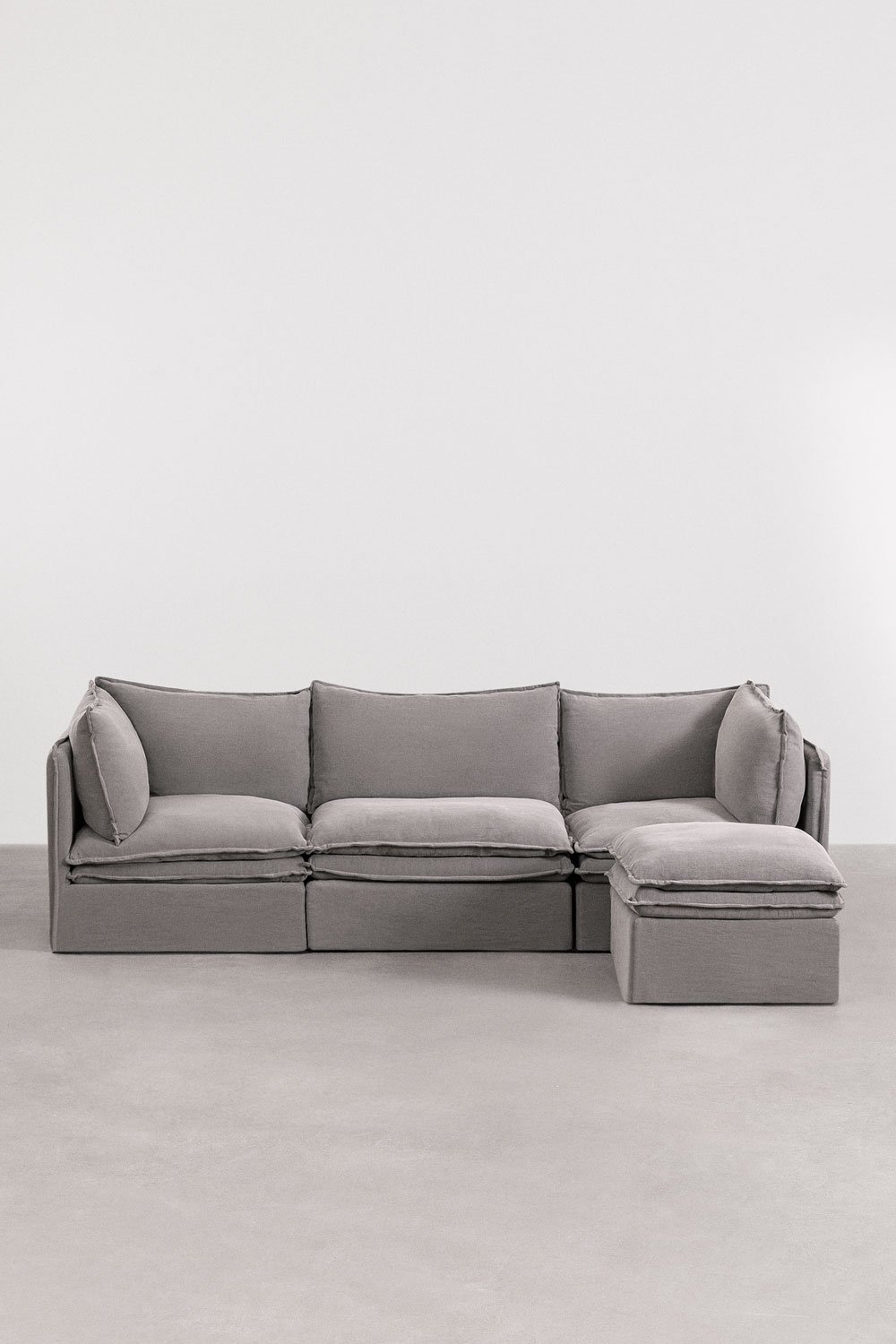Modulares 3-Sitzer-Sofa mit Hocker aus Leinen und Baumwolle Grace, Galeriebild 3