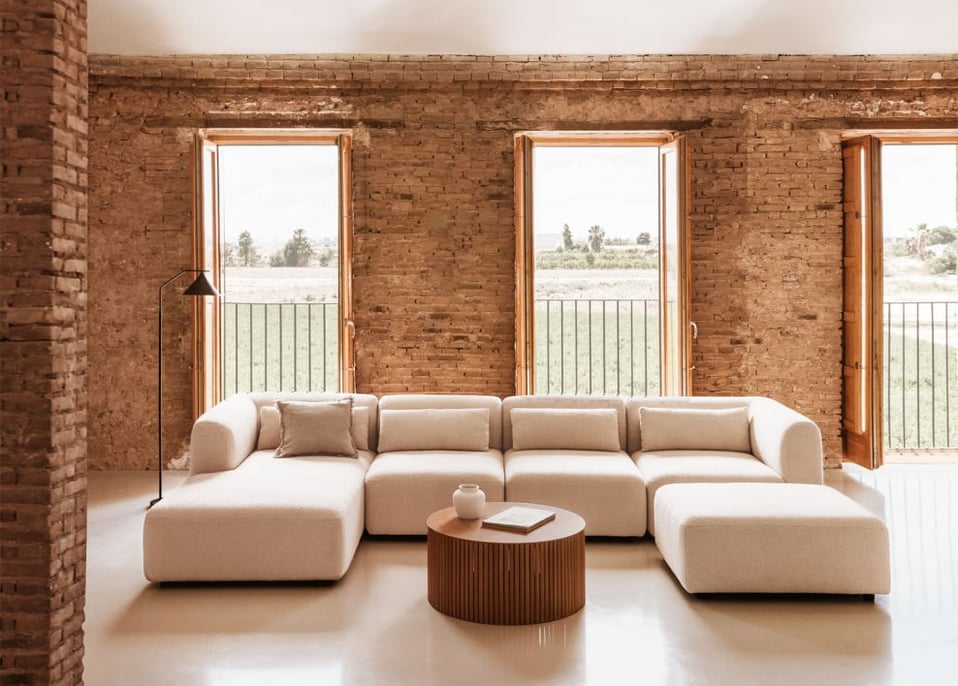 4-teiliges modulares Chaiselongue-Sofa links mit Fogler-Hocker