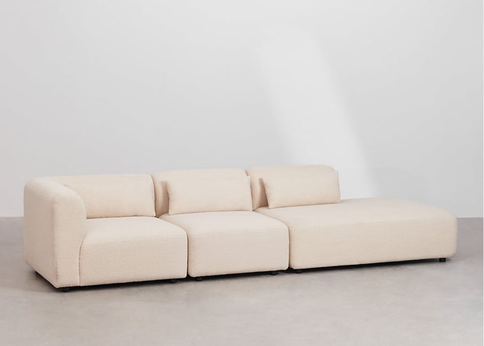 3-teiliges modulares Ecksofa Fogler mit Chaiselongue rechts - Chenille Creme Beige