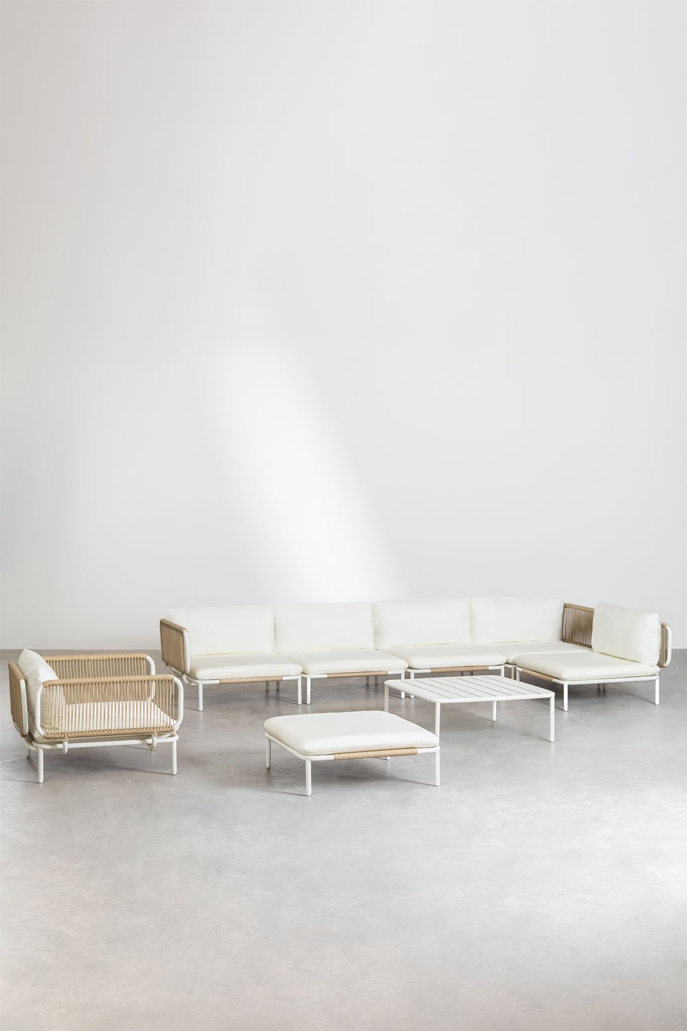 5-teiliges modulares Garten-Ecksofa mit Pouf, Sessel und Roubly-Couchtisch  , Galeriebild 1