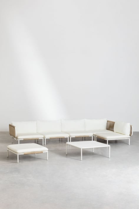 5-teiliges modulares Garten-Ecksofa, Pouf und Roubly-Couchtisch