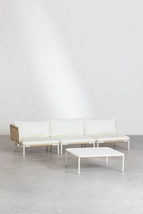 3-teiliges modulares Eckgartensofa und Roubly Couchtisch