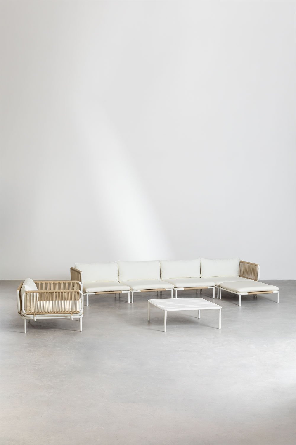 4-teiliges modulares Gartensofa mit 2 Ecksesseln, Hocker, Sessel und Roubly-Couchtisch , Galeriebild 2