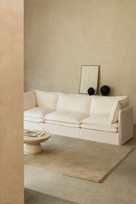 Dreiteiliges modulares Sofa „Grace“ aus Leinen und Baumwolle