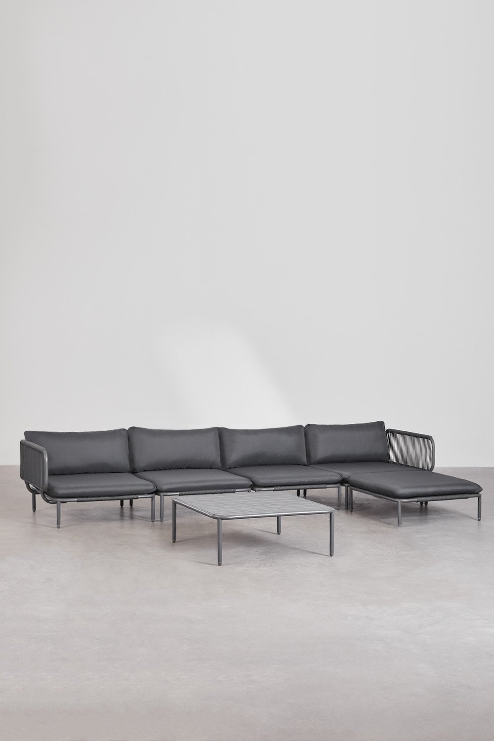 4-teiliges modulares Gartensofa mit 2 Ecksesseln, Hocker und Roubly-Couchtisch , Galeriebild 1