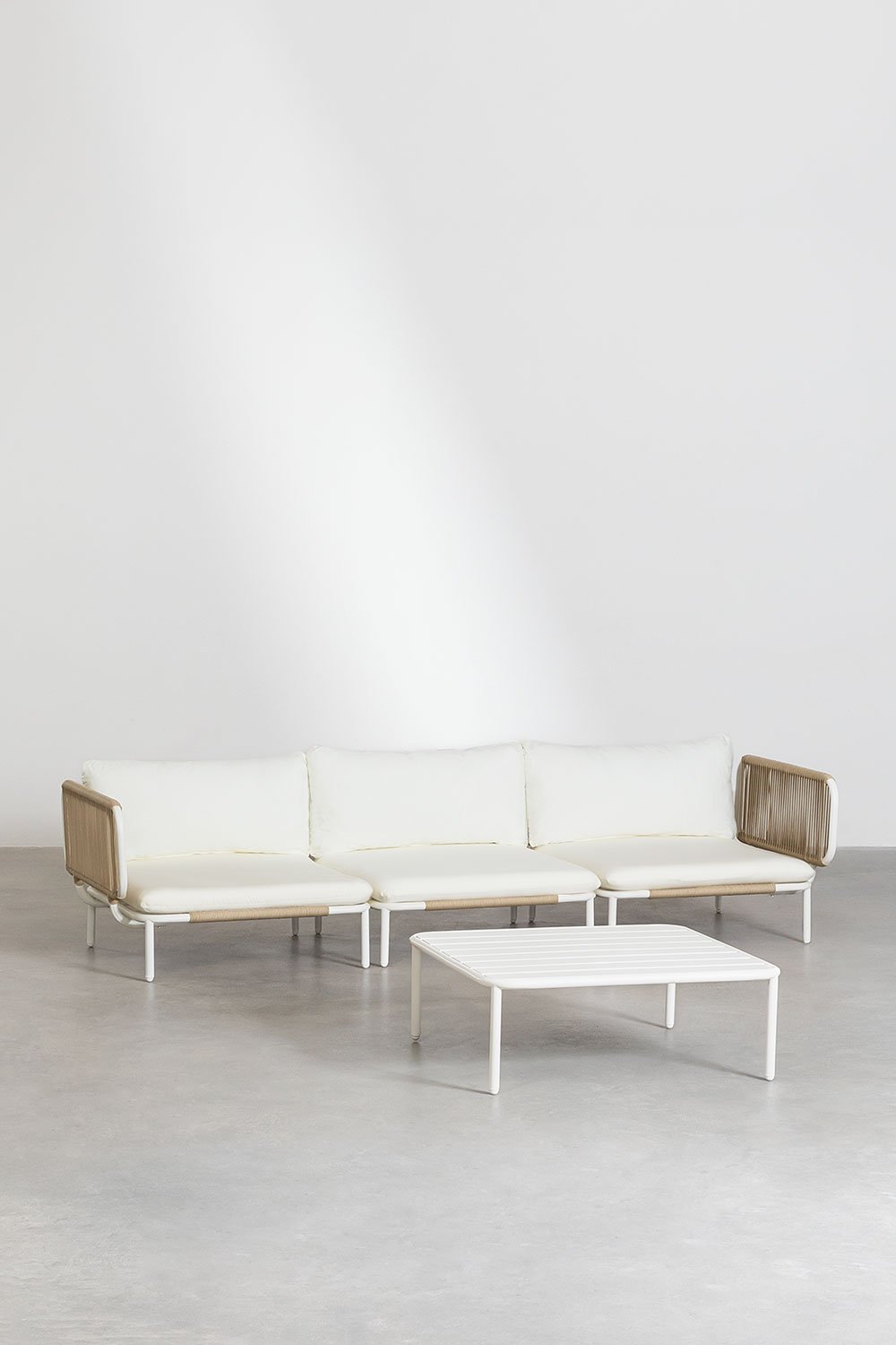 3-teiliges modulares Gartensofa mit 2 Ecksesseln und Roubly-Couchtisch, Galeriebild 2