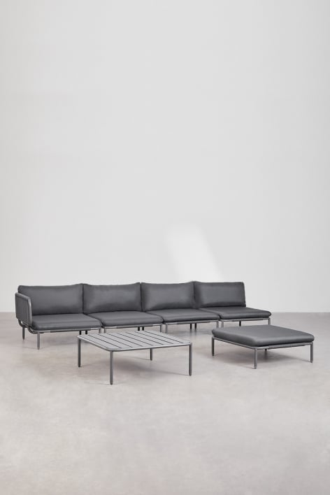 4-teiliges modulares Eckgartensofa, Hocker und Couchtisch Roubly