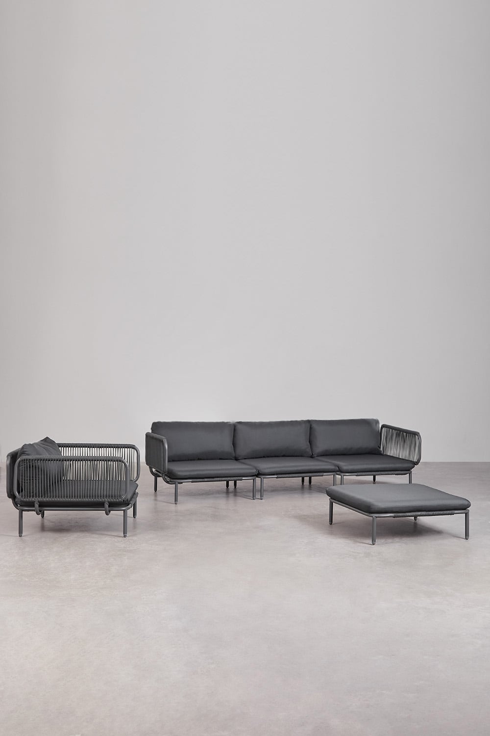 Modulares 3-teiliges Gartensofa mit 2 Ecksesseln, Hocker und Roubly-Sessel, Galeriebild 1