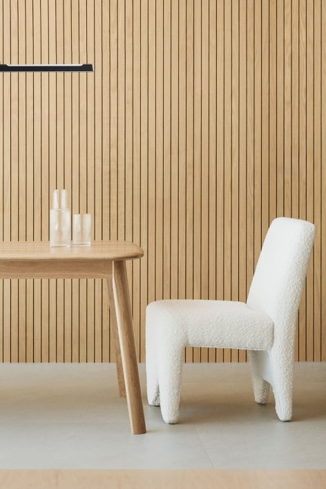 Esszimmerstuhl aus Holz und Bouclé-Stoff Kamez