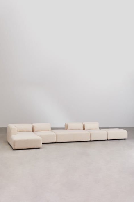 4-teiliges modulares Chaiselongue-Sofa in der linken Ecke mit Tagesbett und Fogler-Hocker